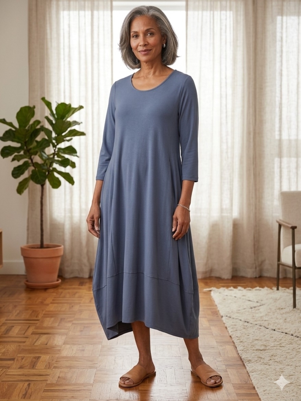 MARLA WYNNE women's blue-grey color  Midi Dress with 3/4 Sleeves . Size 2X.